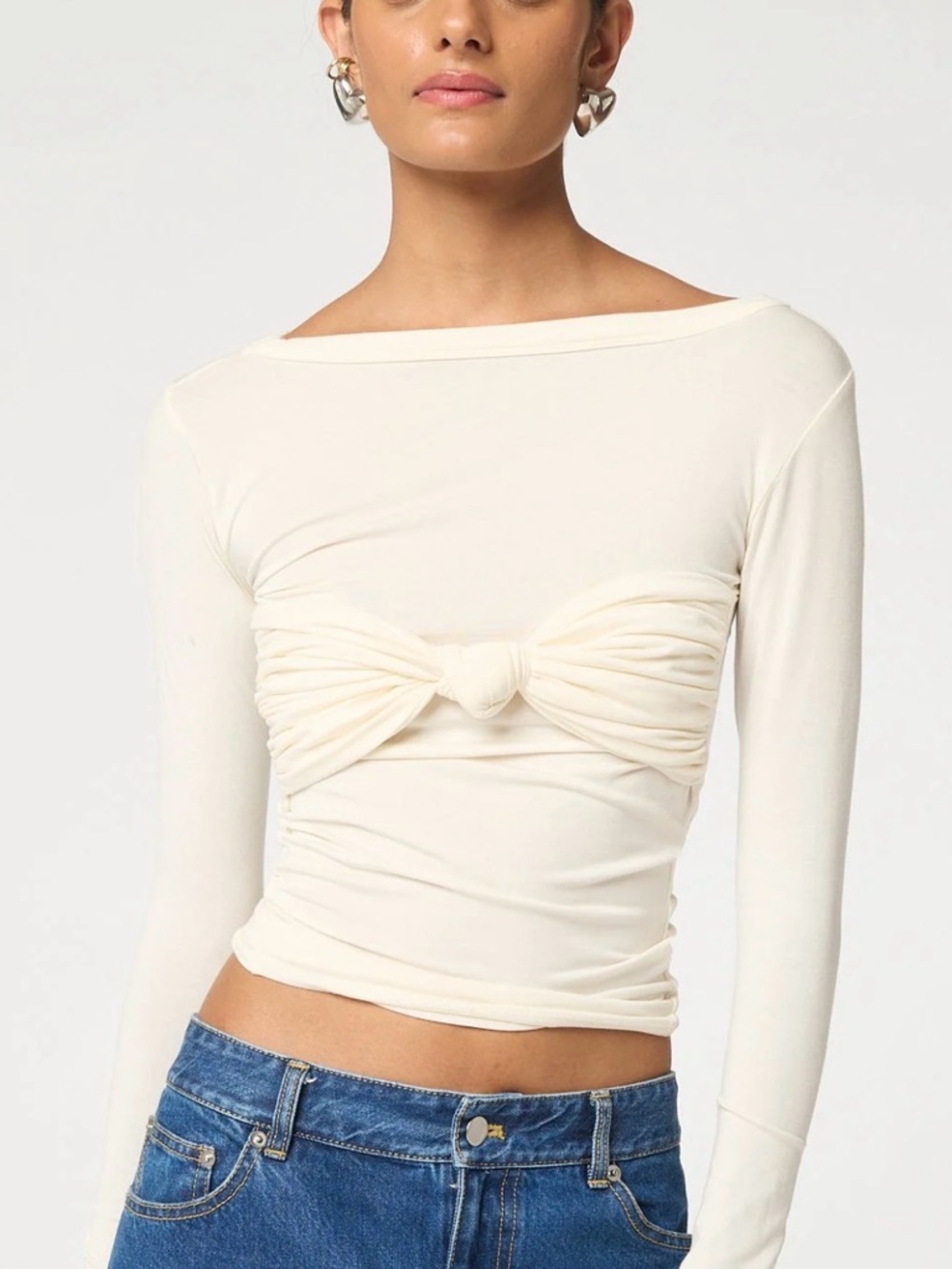 The Line by K Cream Long-Sleeve Knot Front Top